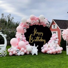 Gold Happy Birthday Sign Round Backdrop Cover 7.2ft,Black Round Backdrop Cove…