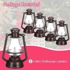 Dollhouse Micro Lantern, 5.12″ Height, Plastic Mini Kerosene Lamp Copper, 2pcs