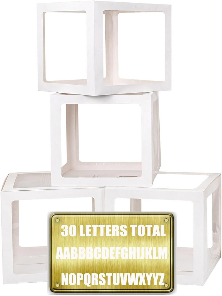 Baby Boxes with 30 PCS Letters, 4 Transparent Balloon Boxes for Gender Reveal
