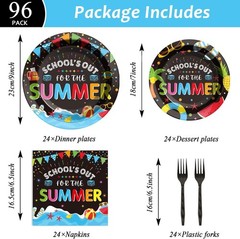 96 Pieces End of School Theme Tableware Set for Kids Class Summer Table Deco…