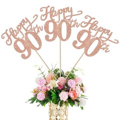 12 Pack Rose Gold Happy 90th Birthday Party Centerpiece Sticks for Table