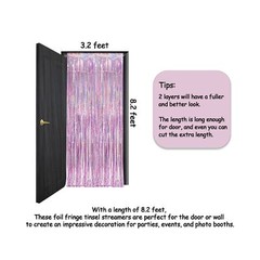 Pink Tinsel Curtain Party Backdrop – GREATRIL Foil Fringe Curtain Lilac Pink …