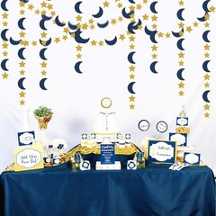 52Ft Navy Blue Gold Moon & Star Garland – Elegant Party Decoration for All Oc…