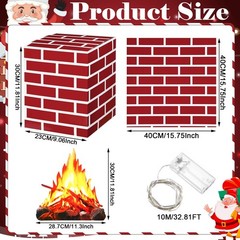 15 PCS Christmas Cardboard Fireplace Prop Fake Fire Flame Red Brick Decor