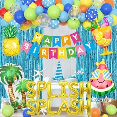 Blue Summer Pool Birthday Party Decorations For Boy Balloons Cake Toppers 63 PCS