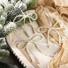 6/12PCS Imitation Pearl Bow Decor, Hand-Woven Christmas Fringe Pendants.