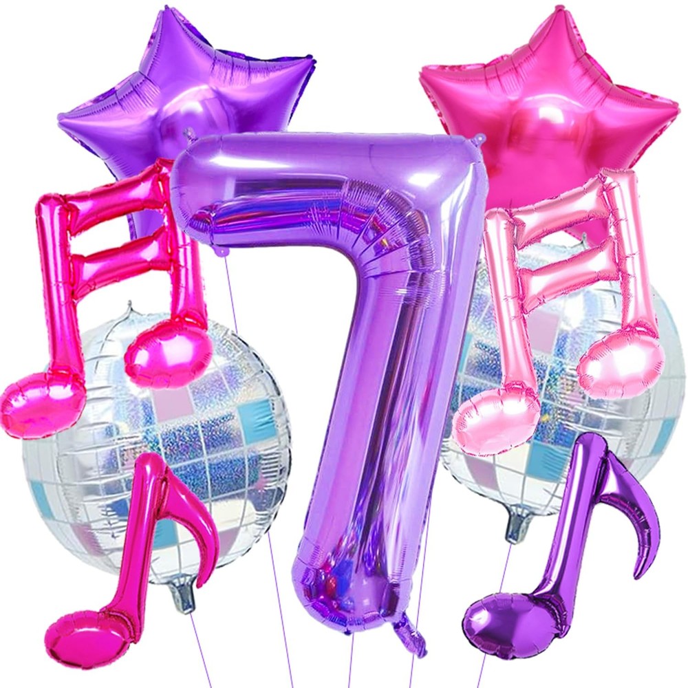 Kpop Birthday Decorations – Music Note Balloons Purple 40inch Number 7 Balloo…