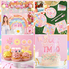 10Th Birthday Decorations for Girl,288Pcs Peace Out Single Digits Party Decor Gr