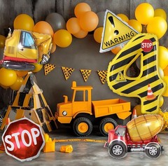 Construction Theme Balloons Set,Yellow and Black Striped Construction Foil Nu…