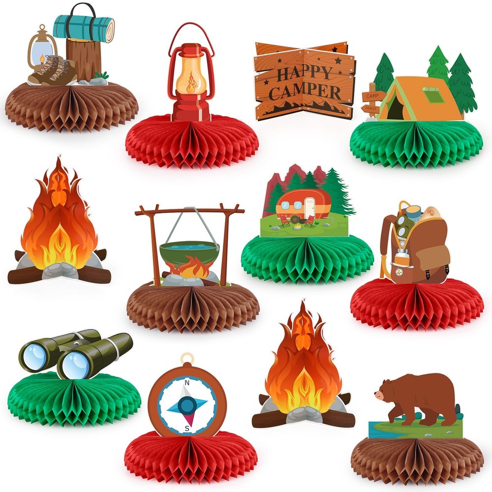 12PCS Camping Party Decoration Camping Honeycomb Centerpieces Camping Decorat…