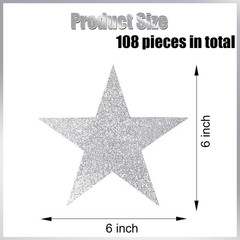 108 Pcs Glitter Silver Five Star Cutouts 6 Inch Cardboard Wall Decor Christmas