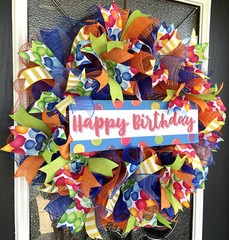 Happy Birthday Balloon Party Front Door Deco Mesh Wreath Gender Neutral