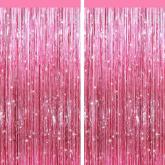 2 Pack Rainbow Metallic Tinsel Foil Fringe Curtains, Door Streamers Photo Booth
