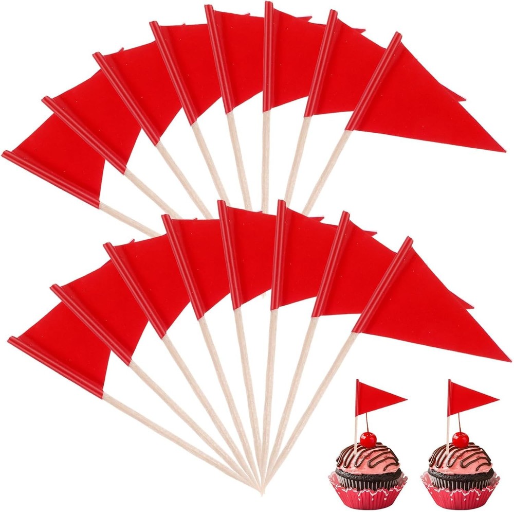100 Pcs Red Golf Flag Toothpicks Cocktail Picks Cupcake Toppers Party