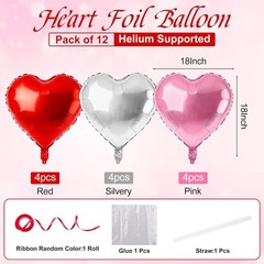12PCS 18″ Pink,Silver & Red Heart Balloons Valentines Day Wedding Party Decor