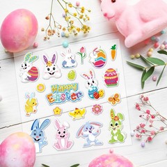 20Pcs Happy Easter Thick Gel Clings Cartoon Bunny Rabbit Egg Window Gel Decals..