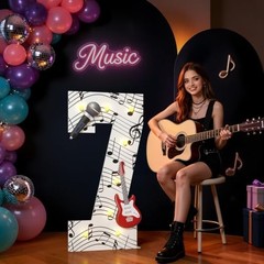 Music Theme 7th Birthday Decorations, Musical Party Decor Light Up Number 7