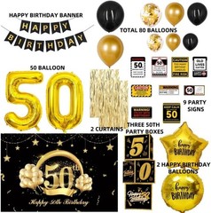 Complete 50th Birthday Decorations Set: Elegant Black Gold Theme Supplies