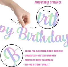 , Iridescent Cursive Happy Birthday Banner – Pre-Strung, 10 Feet | Birthday Deco