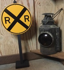 RAILROAD PARTY DECORATION | Train | Yellow Railroad Crossing Sign w/ Stand
