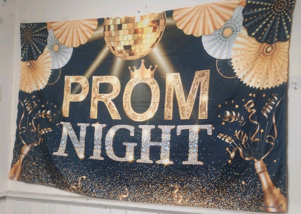 Prom Night Backdrop Banner Gold Disco Ball Party Decoration Photo Booth Wall