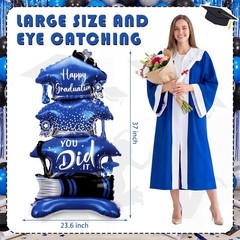 2 Pcs 37″ Blue and Silver Graduation Caps Foil Balloons Giant Self Standing C…
