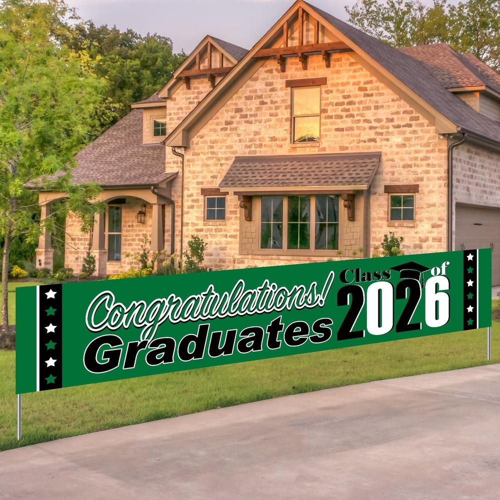 2026 Graduation Decorations Green and Black Graduation Banner Large Congratulati