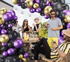 Kit De Guirnalda De Globos Morado Negro Y Metalicos Para Compromisos Pro