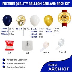 139 Pcs. Navy White Gold 18″ 12″ 10″ 5″ Premium Latex Balloon Garland Arch Kit