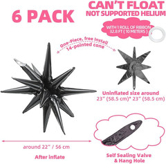 4D 14 Point One-Piece Star Cone Balloon Metallic Spike Explosion Star Balloon, 6