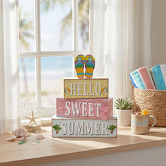 Hello Sweet Summer Decorations Flip Flop Wooden Sign Indoor Tabletop Gift 4 Pcs