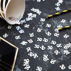 Number 30 Metallic Foil Confetti 30th Anniversary Birthday Iridescent