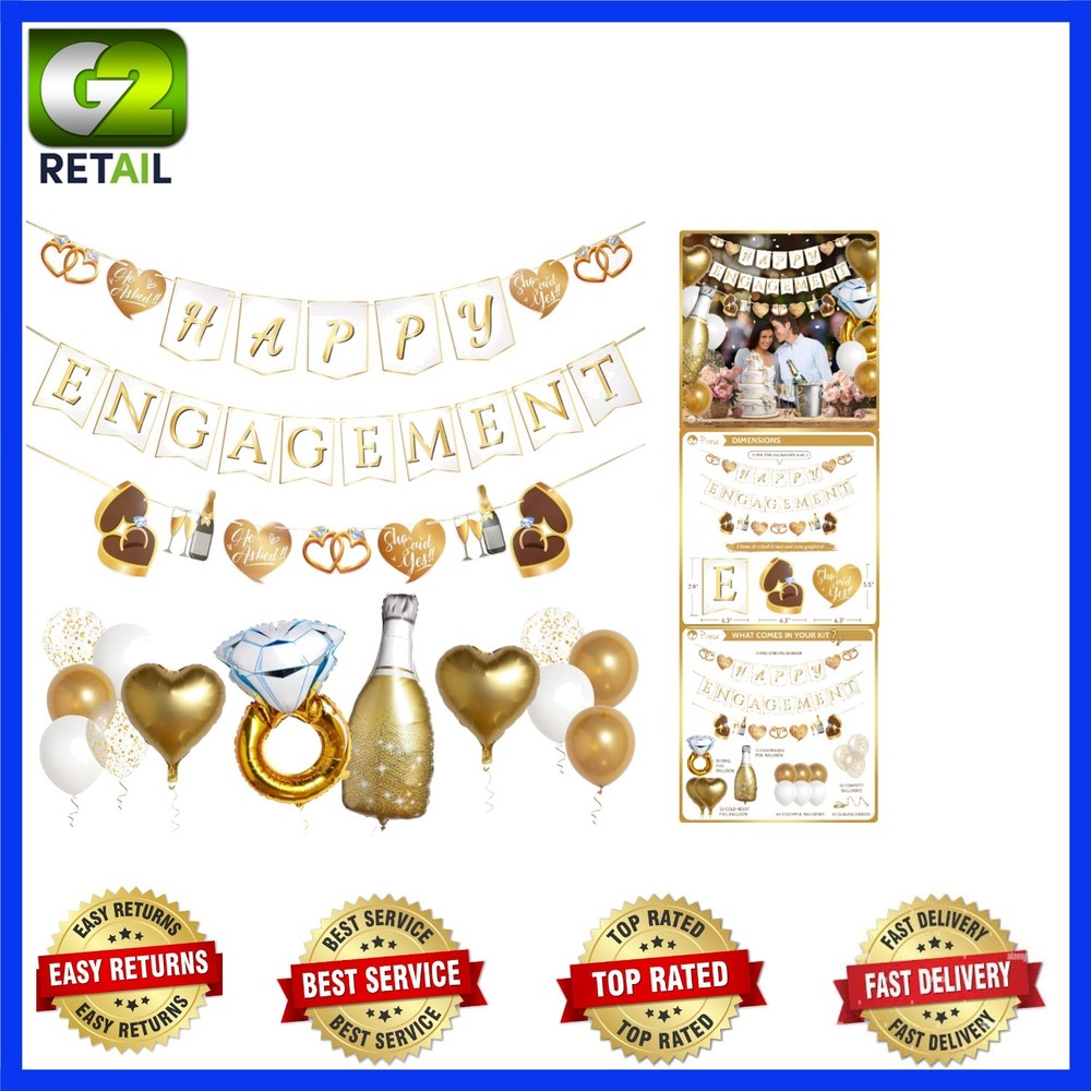 Engagement Party Decorations – Gold Engagement Congratulations Decor, HAPPY ENGA
