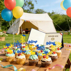 Graduation Decorations 2026 Blue Gold, Graduation Cupcake Toppers 2026 Blue Gold