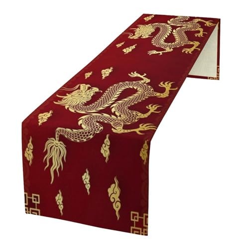 JanJCurt Chinese Dragon Table Runner, Happy Chinese New W13″x L108″ Asian-10