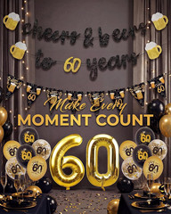 60Th Birthday Decorations for Men, 3 Pre Strung Cheers to 60 Years Banner with G