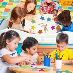 Star Cutouts Bulletin Board Paper Assorted Colors DIY Craft Rustic 3.5 In 108PCS