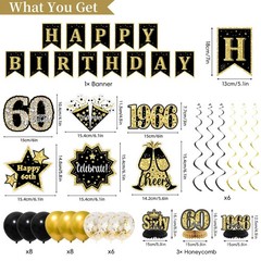 60th Birthday Party Decorations – Black & Gold Supplies, Back in 1966 Theme, Ban