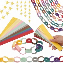 Macaron Pastel Chain & Mirror Star Garland Kit with Double-Sided Tape, Pre-Cu…
