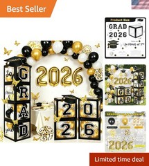 2026 Graduation Party Decorations: 4 Pcs Black Balloon Boxes with Letters 202…