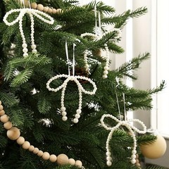 6/12PCS Imitation Pearl Bow Decor, Hand-Woven Christmas Fringe Pendants.
