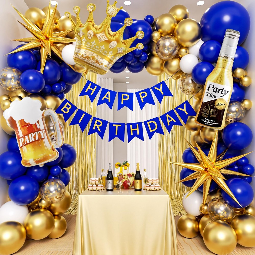 121pcs Royal Blue Gold Birthday Party Decorations with Happy Birthday Banner …