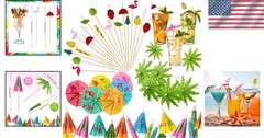 160 pcs Cocktail Decor Set Drink Umbrellas Fruit Picks Bamboo Sticks Summer P…