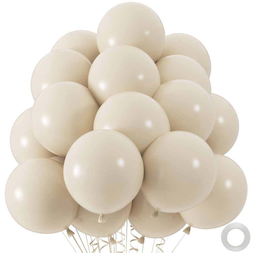 50pcs Sand White Balloons, 12inch White Sand Party Latex Balloon, Helium Ivor…