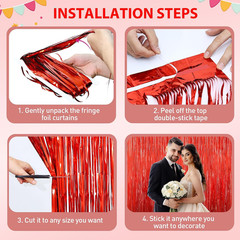 Red Tinsel Backdrop Foil Fringe Curtains – 2 Packs Door Streamers Backdrop for B
