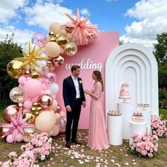 Rose Gold Balloon Arch Kit with Pink, Gold, and White Balloons for Parties