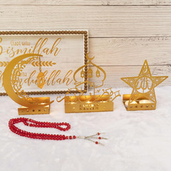 3 Pcs Gold Metal Ramadan Decorations for Home 2026, Eid Mubarak Kareem Sign Isla