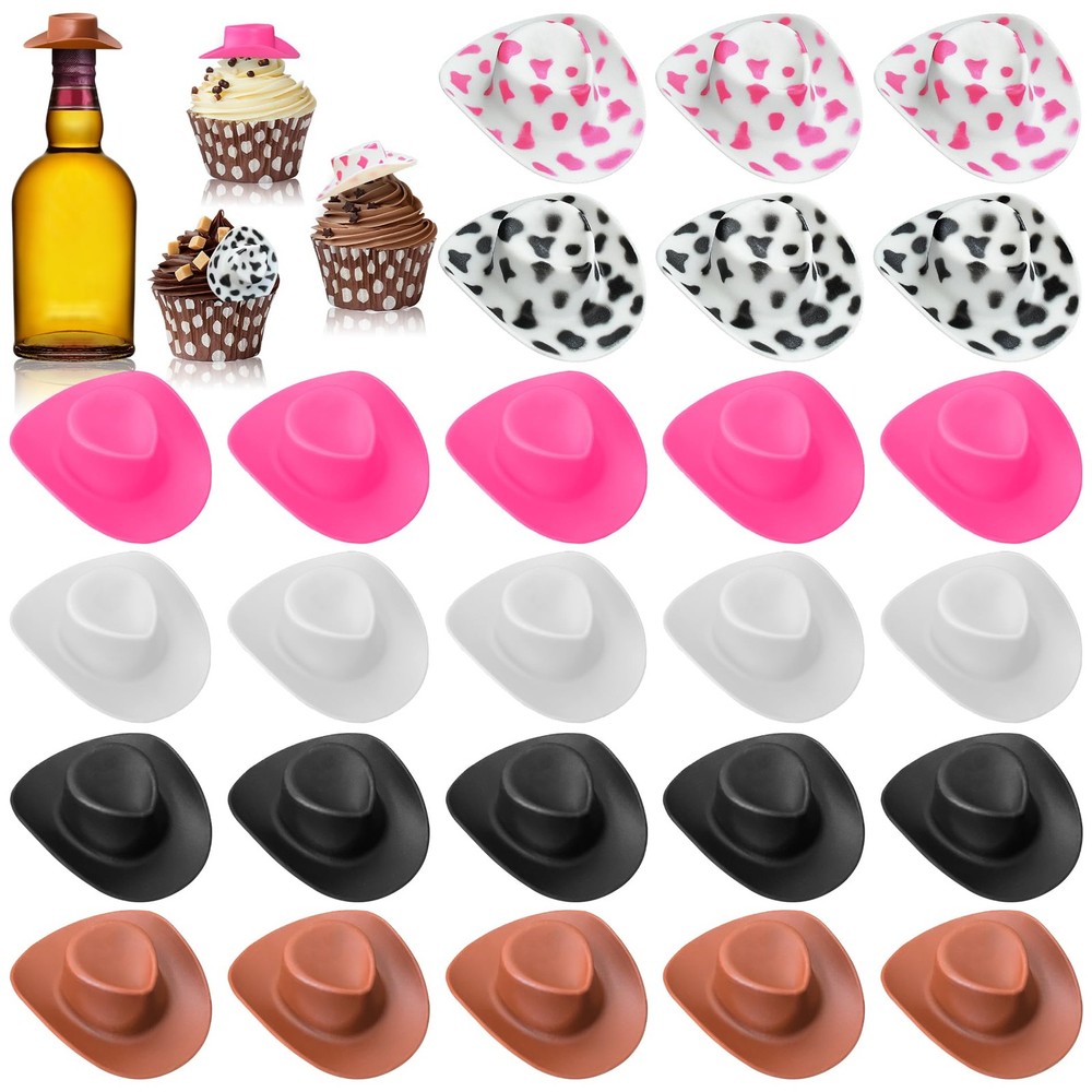 30 Pcs Multi Colors Plastic Mini Western Cowboy Cowgirl Hats