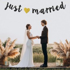 Black Glitter Just Married Banner – Engaged Sign – Wedding Banner – Bridal Showe