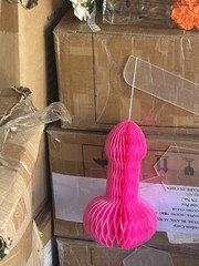 Bachelorette Party Decorations 3PCS Pink Honeycomb Penis Hanging Decor 1 L+ 2 Sm